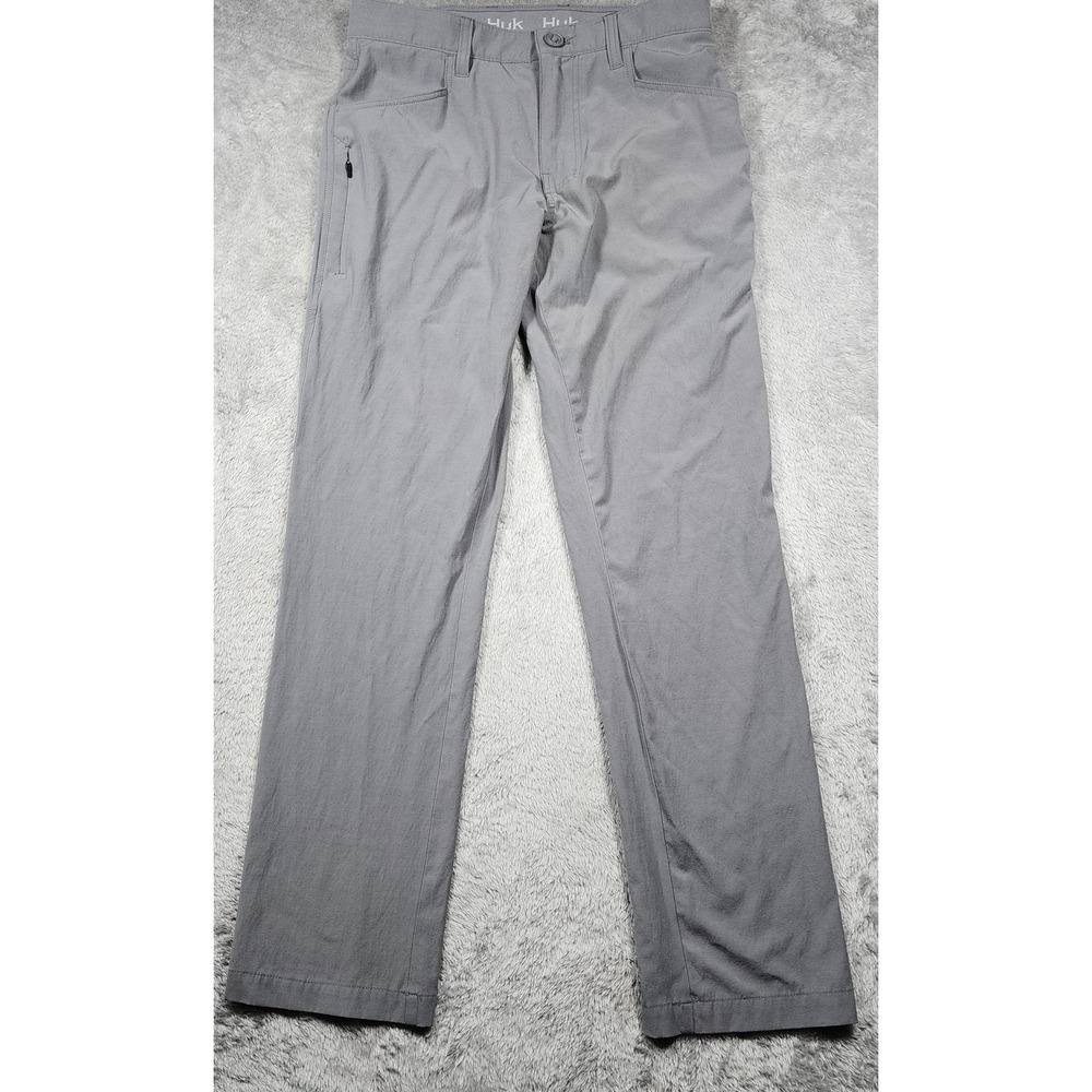 Huk Pants Mens 30x32‎ Gray Fishing Khakis Outdoor Zip Pocket Performance